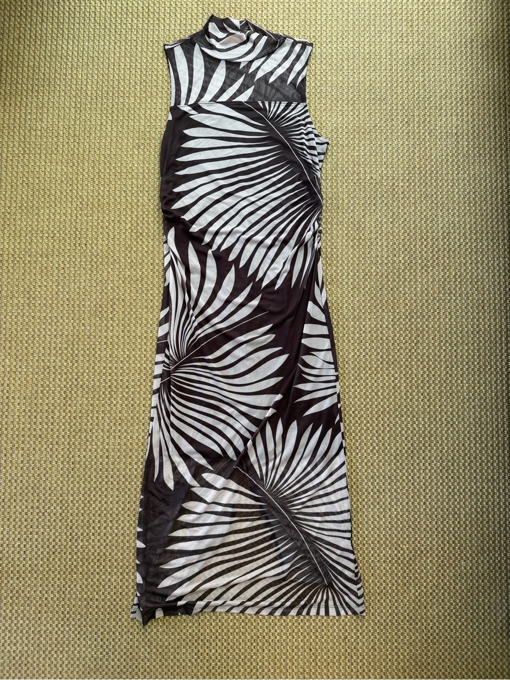 Sanctuary Black and White Palm-Print Mesh Midi Dress